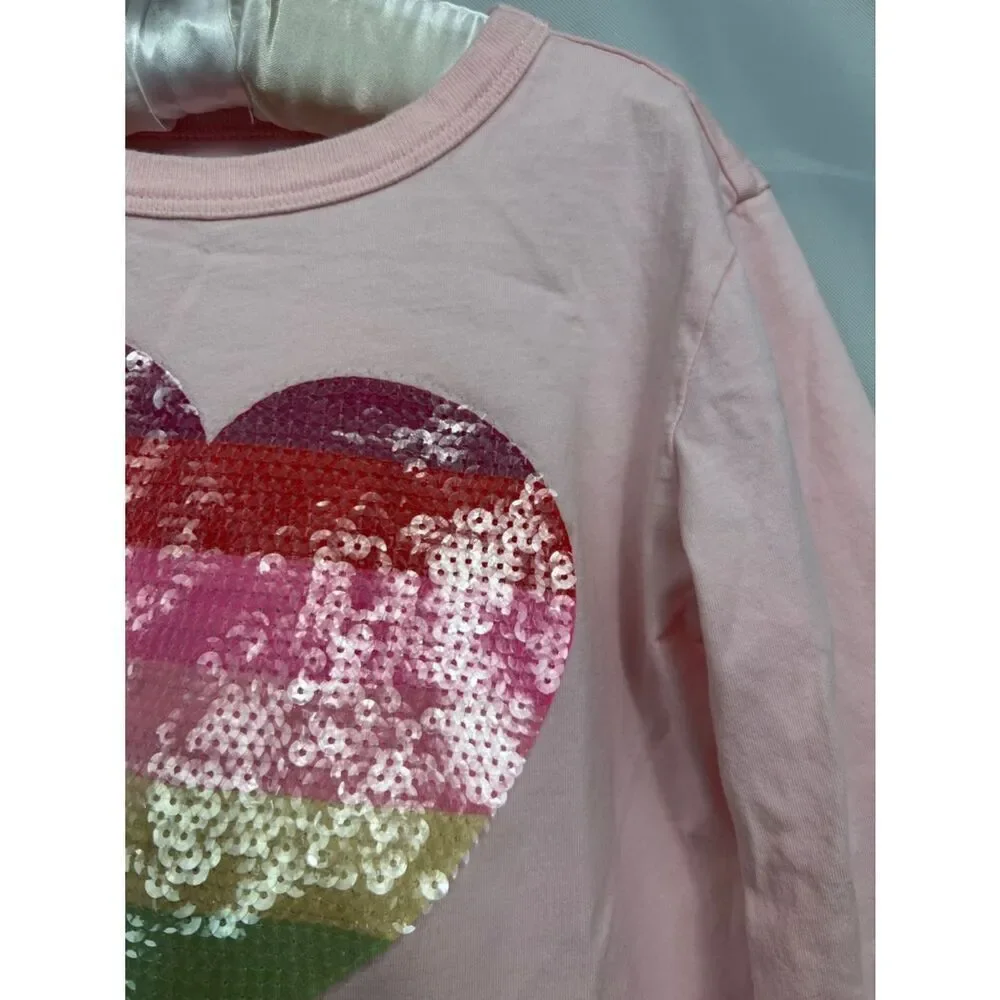 Crewcuts pink long sleeve tee with rainbow sequin heart size 6-7